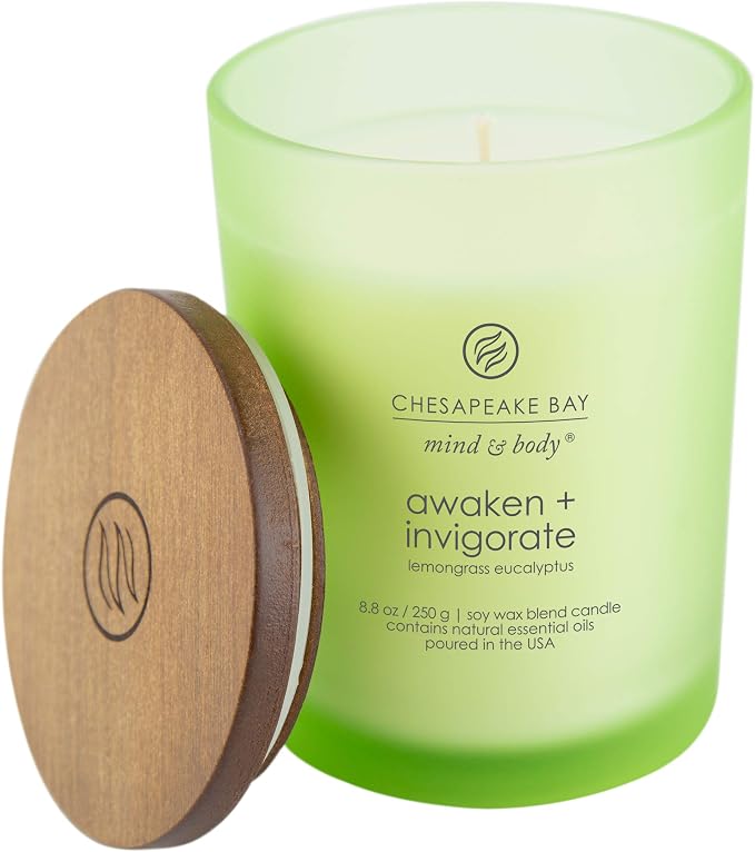 Chesapeake Bay Candle PT40886 Scented Candle Awaken + Invigorate (Lemongrass Eucalyptus) Medium Green Home Decor 8.8oz (Pack of 4)