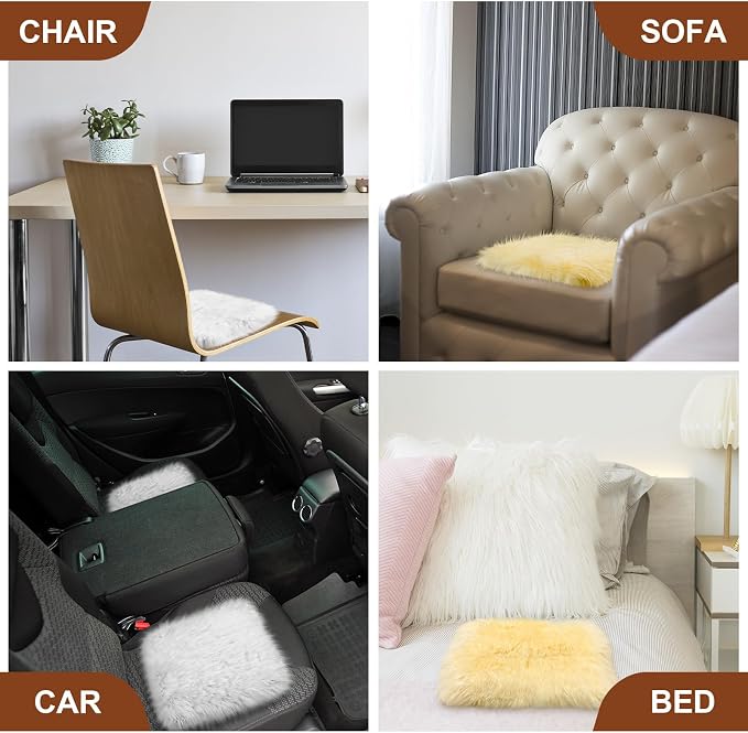 Drydiet 2 Pcs Natural Sheepskin for Bed Sores and Skin Imitation Wool Medical Sheepskins with Non-Slip Back for Pain Relief and Discomfort, Wool Seat Pad, 17 in x 17 in(Square,Light Color)