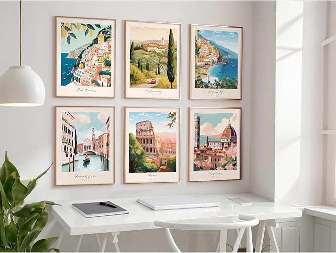 Tocliky Italian Italy Wall Art Decor Amalfi Coast Travel Poster Italy City Canvas Wall Art Vintage Landscape Beach Painting Artwork Modern for Bedroom Living Room 8x10 Prints Unframed Set of 6