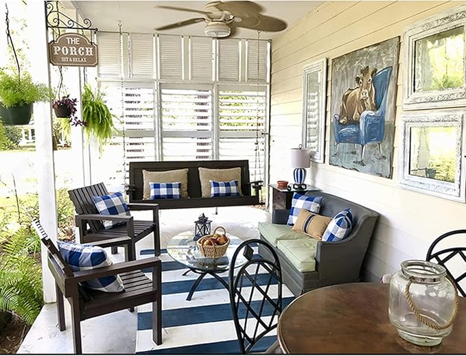 VAKADO Outdoor Blue Throw Pillow Covers 18x18 Set of 2 Buffalo Plaids Check Summer Front Porch Decorative Gingham Cushion Cases Home Decor Farmhouse for Patio Furniture Couch Bed Sofa,Navy Blue White
