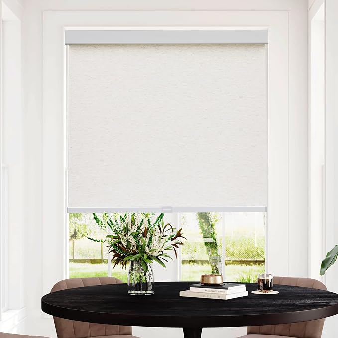 Persilux Custom Size Free-Stop Shades with Valance, Natural Woven Cordless Blinds, Light Filtering Roller Shades for Home, Roller Window Shades, Door Blinds for Windows (Cream)