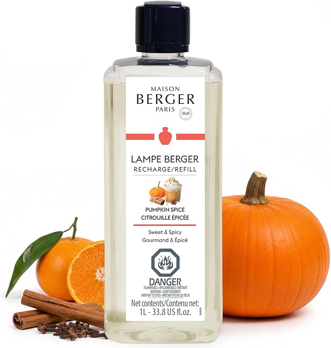 Maison Berger Pumpkin Spice Lampe Berger Refill, 1 Liter (33.8 fl oz), 2-in-1 Catalytic System, Neutralizes Odors and Diffuses Fragrance, Ginger, Cinnamon, Clove, Made in France