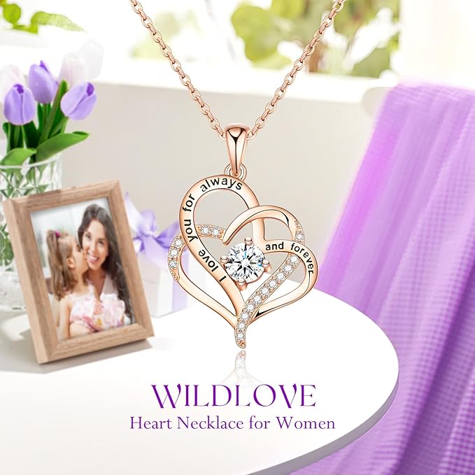 WILDLOVE Purple Rose with I Love You for Forever Heart, Flower Gifts for Women, Mom, Wife and Girlfriend, Anniversary Birthday Gifts for Women