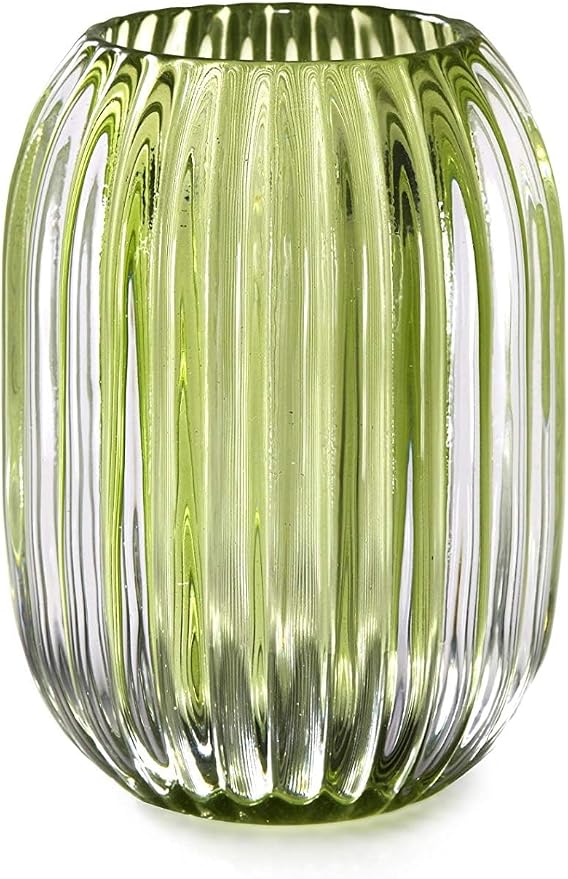 Serene Spaces Living Green Optical Glass Votive Holder, Perfect for Weddings and Home Décor, 5" Tall and 3.5" Diameter, Set of 12