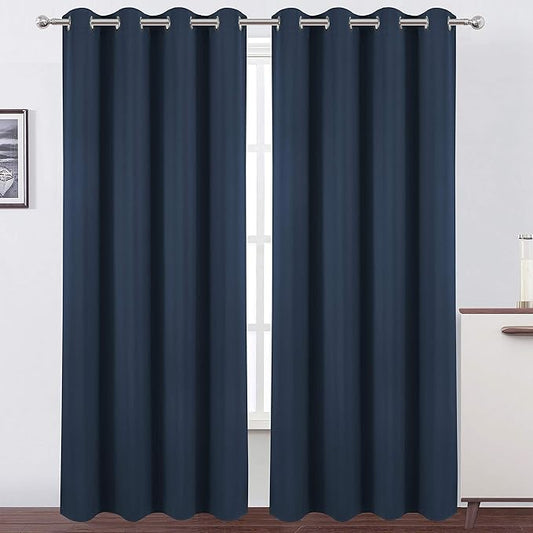 LEMOMO Blackout Curtains 66 x 95 inch/Navy Blue Curtains Set of 2 Panels/Thermal Insulated Room Darkening Bedroom Curtains