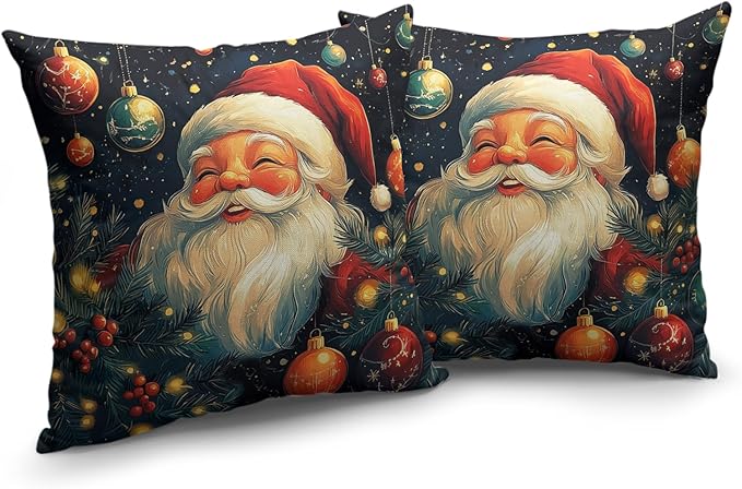 Christmas Santa Pillow Covers Xmas Throw Pillow Covers 18x18 Set of 2 Black Red Holiday Pillowcase Double Sided Printing Cotton Linen Cushion Case for Living Room Sofa Couch