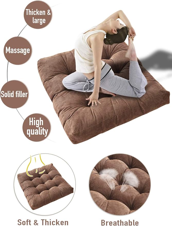 Tiita Indoor/Outdoor Chair Cushions 22" x 22" Seat Pillow Cushion Set of 2 Square Chair Pads for Sitting Patio Garden Floor Throw Pillows, Coffee