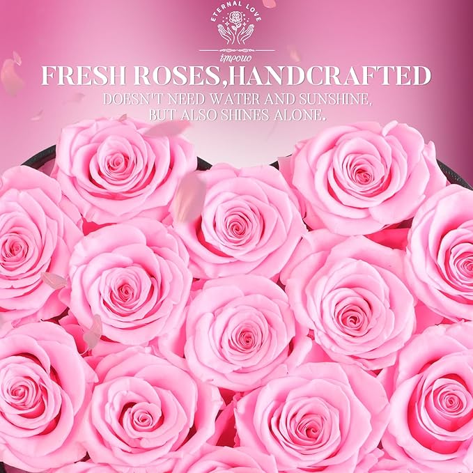 Impouo 16-Piece Forever Flowers Heart Shape Box - Preserved Roses, Birthday Gifts For Women- Flower Delivery Prime, Valentines, Anniversary, Wedding Gifts- Pink Roses