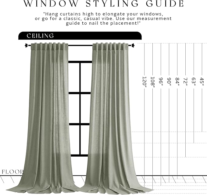 Jowels Sage Green Linen Curtains 82 Inch Long 2 Panels for Living Room | Light Filtering Semi Sheer Curtain, Back Tab Pocket Pleated Look, Boho Farmhouse Textured Privacy Drapes for Bedroom Window