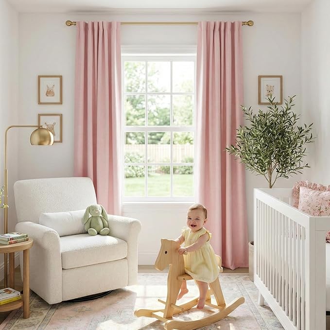 100% Blackout Shield Linen Blackout Curtains for Bedroom 102Inches Long, Back Tab/Rod Pocket Living Room Drapes, Thermal Insulated Blackout Curtains 2 Panels Set, 50" W x 102" L,Baby Pink