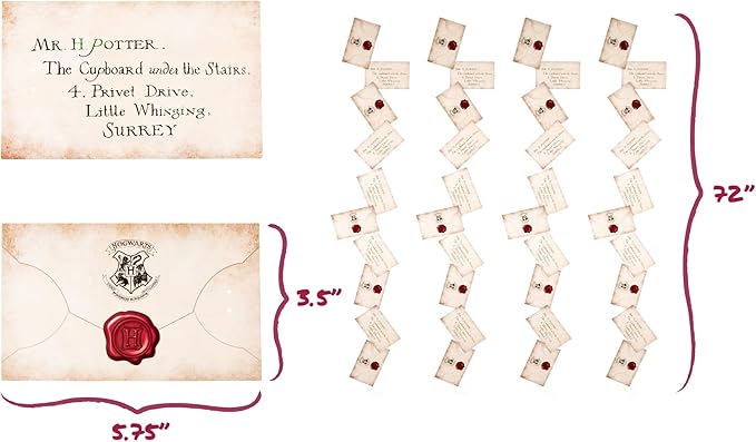 CON*QUEST Journals Harry Potter Official Floating Hogwarts Acceptance Letter Decoration, 40 Letter Cards & Nylon String for Hanging, Home Decor, Officially Licensed (40-Pieces, 4 String of 10 Letter)
