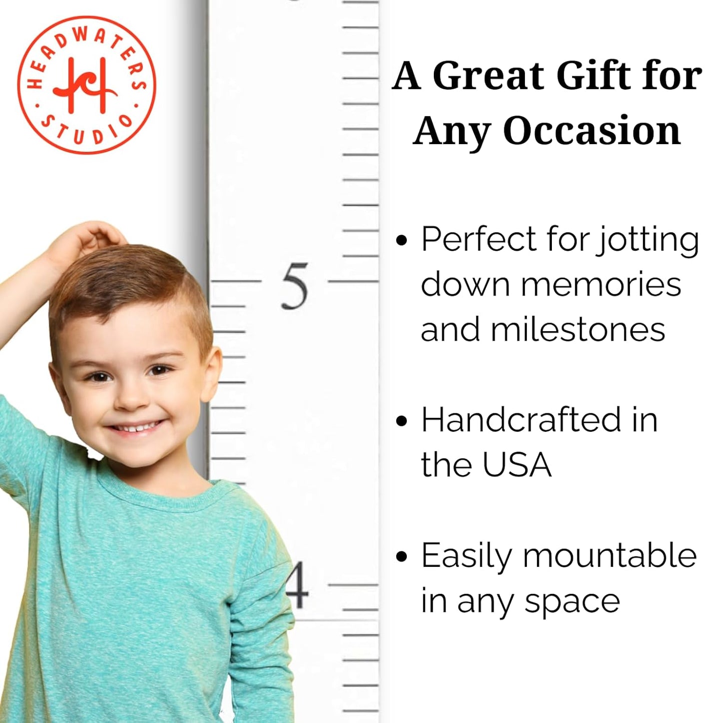 Wooden Ruler Growth Chart for Kids, Boys and Girls - Height Chart & Height Measurement for Wall - Kids Nursery Wall Decor and Room Hanging Wall Decor - Love Grows Here - White