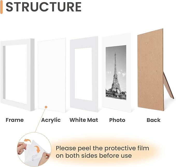 upsimples 5x7 Picture Frame Set of 10, Display Pictures 4x6 with Mat or 5x7 Without, Multi Photo Frames Collage for Wall or Tabletop Display, White