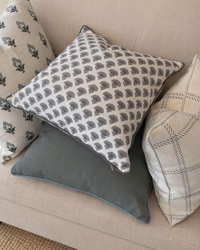 Jillien Harbor The Elliot Patterned Throw Pillow Cover – Checkered Pillow Print Polycotton Designer Accent for Farmhouse Decor, Decorative Pillow Cover, Fits 20 Inch Insert, 18 x 18 Inches, Brown