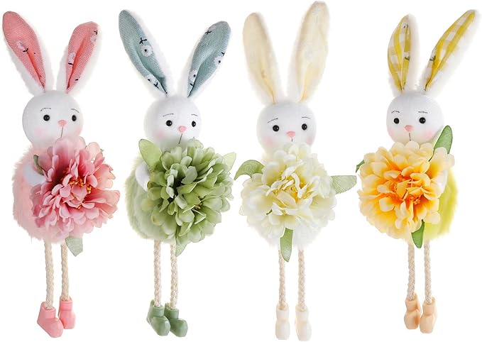 Eimilaly Easter Bunny Flowers Ornaments Spring Gnome for Home Decorations, Tomte Gnomes Set Ornaments for Garden or Rustic Theme Party Gnome Decor - 4PCS