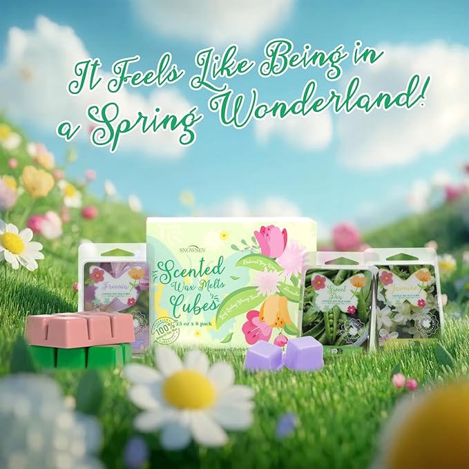 Spring Scented Wax Melts, Soy Wax Cubes Gift Set, Strong Fragrance Wax Tarts for Wax Warmer, Cherry Blossom, Jasmine, Freesia, Sweet Pea, Spring Rain, Fresh Cut Grass, Bamboo, Rose Geranium