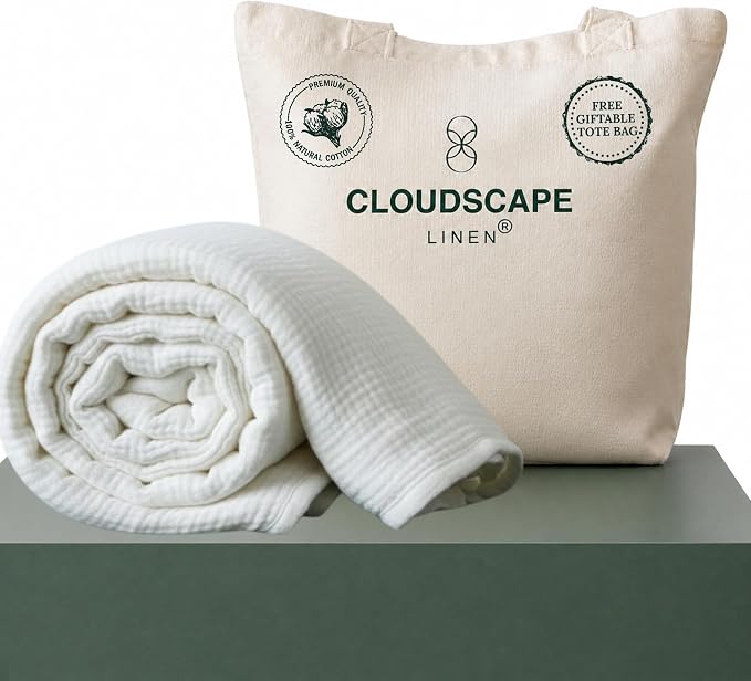 CLOUDSCAPE 4 Layer Muslin Blanket for Adults - 100% Cotton Throw Blanket - 50"x70" Oversized Gauze Throw for Sofa, Couch - Soft Lightweight Breathable Muslin Cotton Throws for Summer - White