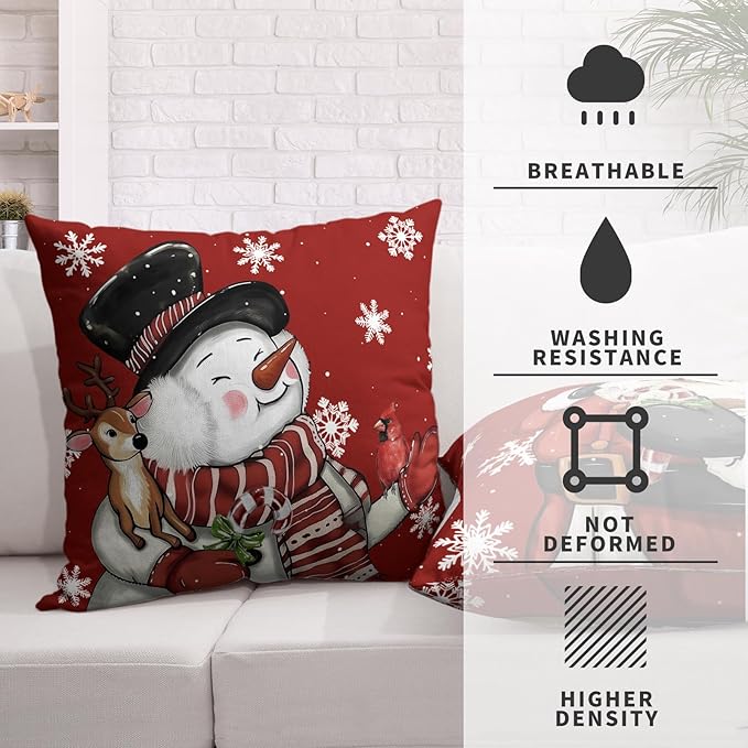 Lovely Christmas Snowman Pillow Covers Santa Throw Pillow Covers 24x24 Set of 2 Red Xmas Pillowcase Winter Snowflakes Cushion Case for Holiday Decorations Couch Sofa