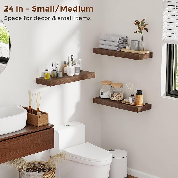 Heimlove 51 Inch Floating Shelves for Wall 8 Inch Deep Walnut Shelves Set of 2,Wall Mounted Rustic Wood Long Floating Shelf，Large Display & Storage Shelf with Invisible Brackets