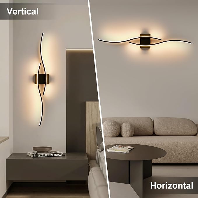 KARTOOSH Battery Operated Wall Sconces with Remote Control, Dimmable/3 Color/Night-Light/Timer/Memory, Black Modern Wireless LED Sconce for Living Room, Hallway, Bedroom, 39.3 Inch (1 Pack)