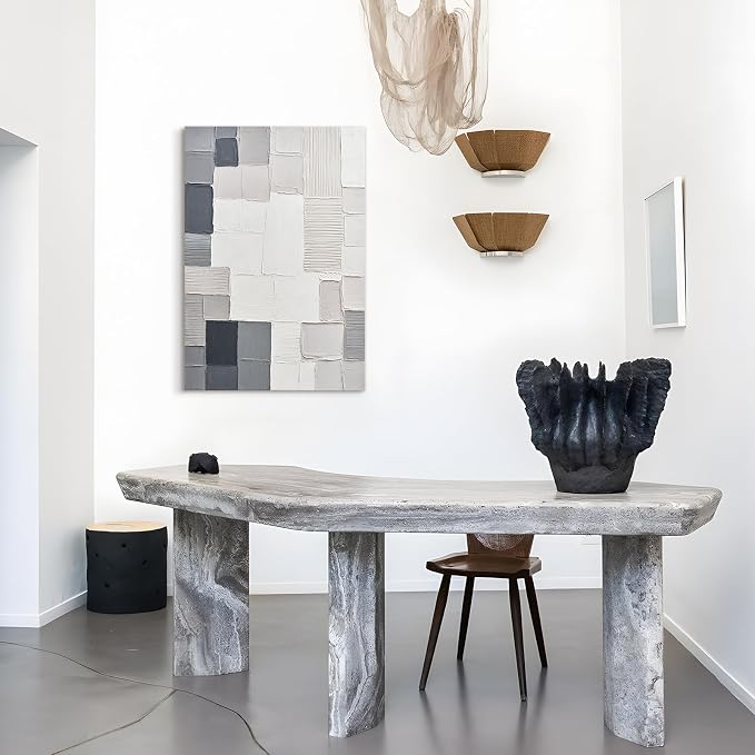 Abstract Mosaic Canvas Wall Art, 24x36" Modern Vertical Textured Wall Decor | Hand-Painted 3D Textured Oil Painting in Neutral Tones, Large Minimalist Artwork for Living Room Bedroom Office Hallways