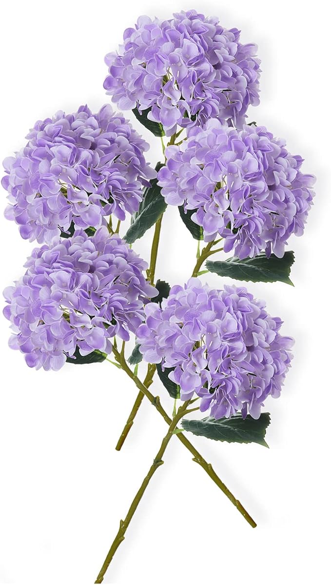PARTY JOY 5PCS 15.4In Artificial Hydrangea Silk Flowers Bouquet Faux Hydrangea Stems for Wedding Centerpieces Home Decor (Light Purple)