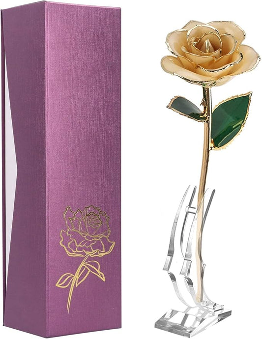 24k Gold Dipped White Rose Long Stem Forever Preserved Rose Flower, Gift for Her, Mom, Wife on Valentine's Day/Mothers Day/Christmas/Birthday/Anniversary/Wedding