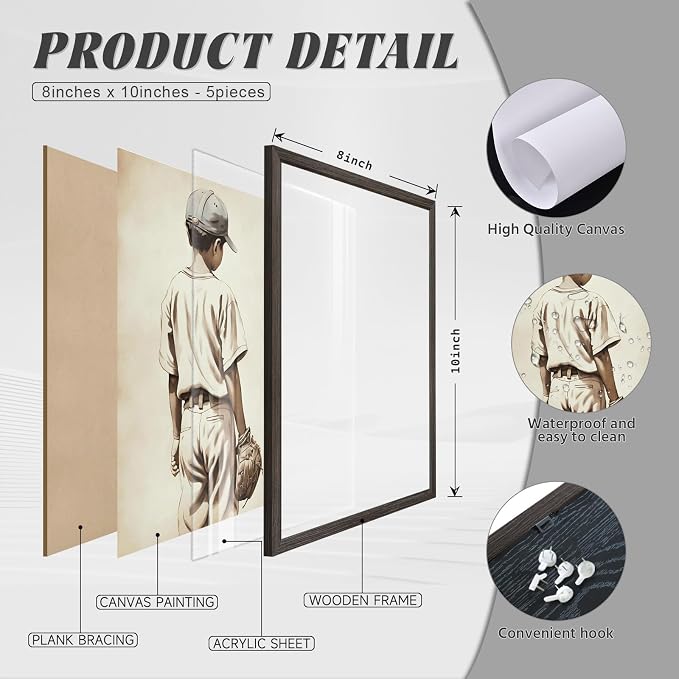 Baseball Nursery Wall Art Decor Vintage Boys Room Canvas Posters Sports Boy Pictures Baseball Vintage Nursery Painting Neutral Sport Kids Room Prints Wall Art for Bedroom 8x10x5 Inch Wood Framed