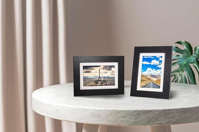 The Display Guys - Black Wooden Minimalist Picture Frames Set - Tempered Glass - 6x8 matted to 5x7 - Tabletop Easel - 6-Pack