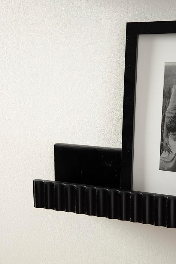 Kate and Laurel Furrow Modern Wood Photo Display Ledges; Set of 2; 24 Inches; Black; Scalloped Floating Picture Ledge Shelf Set with Lip for Use as Nursery Book Shelves or Gallery Wall Decor