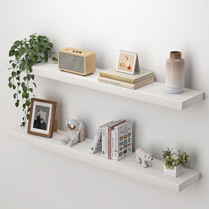 Heimlove Floating Shelves for Wall 40 Inch,Mounted Storage & Display Hanging Shelf with Invisible Brackets,for Bedroom,Living Room,Kitchen,Office,Set of 2,White