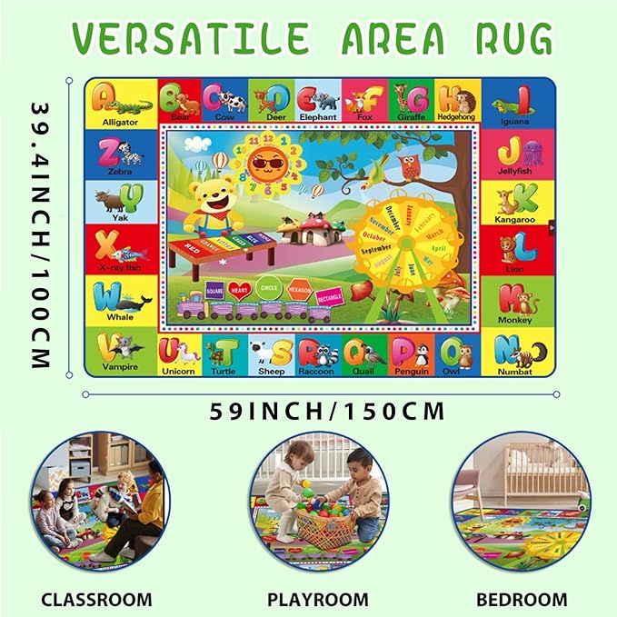yongjoy ABC Rug, ABC Play Mat for Kids Playroom, Alphabet Floor Mat,Classroom Elementary Preschool Rugs wtih ABC, Numbers, Animals - (59X39.4 Inches)