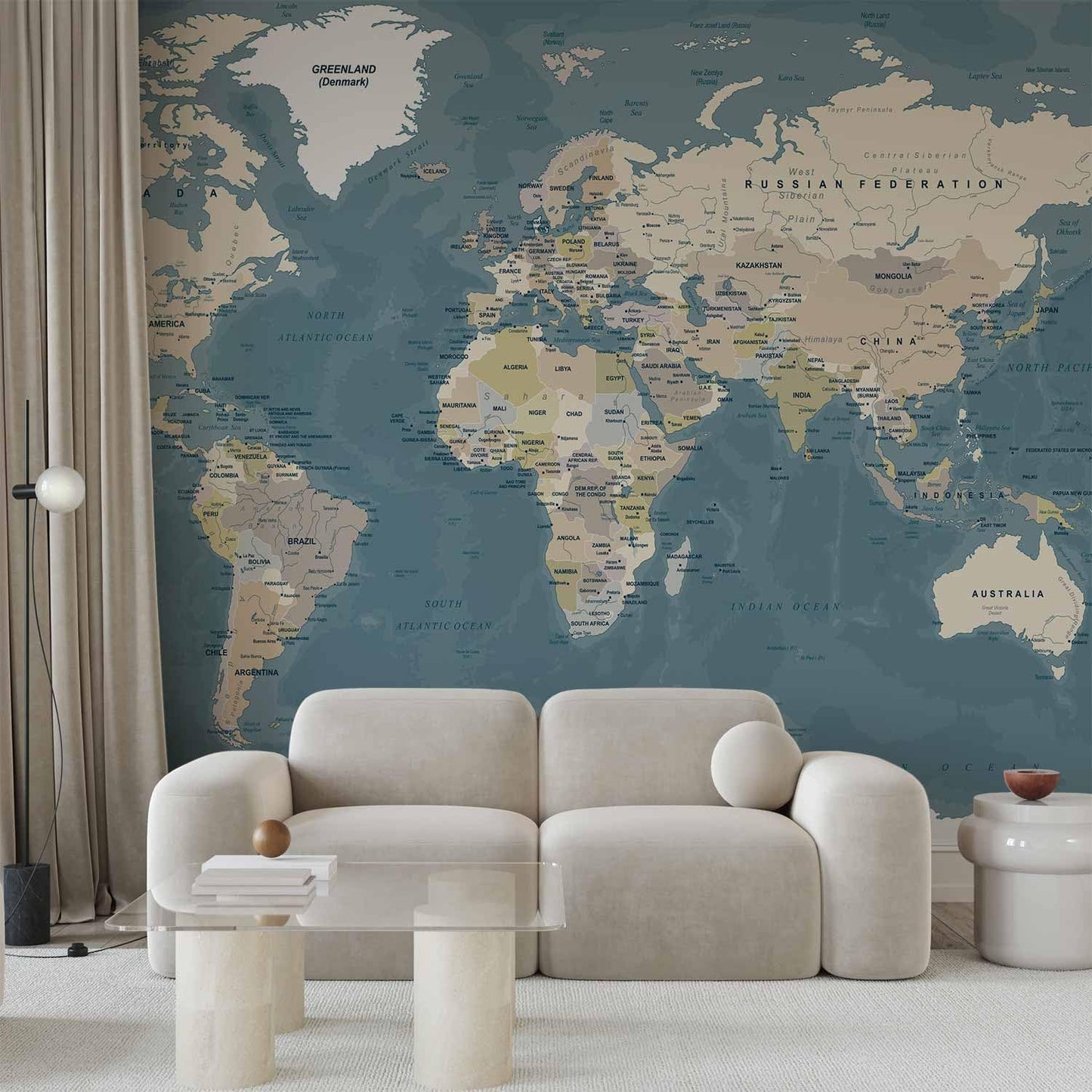 artgeist Premium Wall Mural World Map 79x55 in - XXL Non-Woven Wallpaper Fleece Wall Decor Photo Print Picture Image Design Home Map of The World k-B-0063-a-a