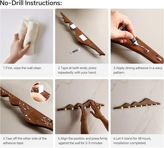 Elegant Wall Coat Rack with Hooks Walnut Wood Solid Coat Hanger Wall Mount with 8 Brass Hooks, Moisture-Resistant Wax Oil Finish for Home (Walnut, 8 Hooks)