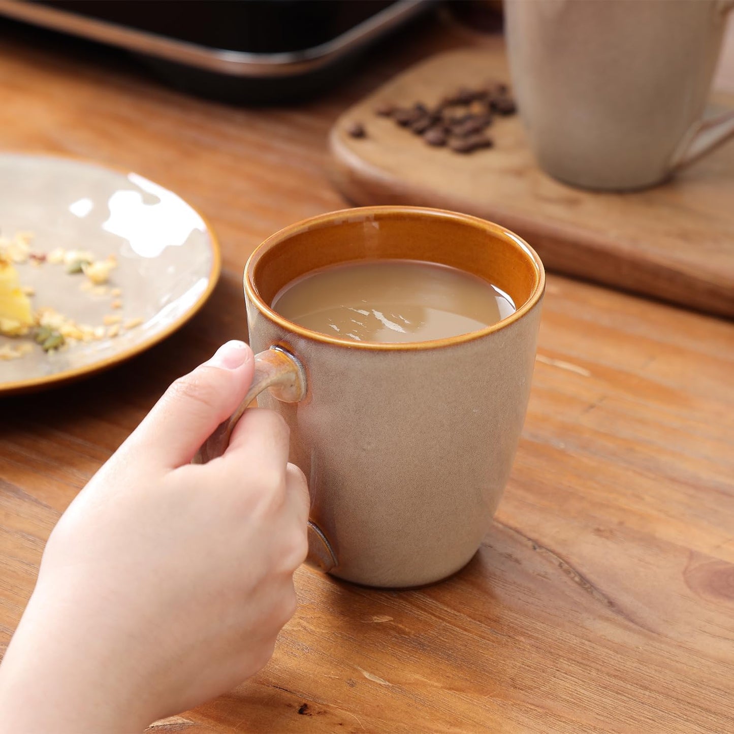 vicrays Coffee Mug Set, 12 Ounce, Set of 6, Ceramic Mug for Men, Women, Unique Glazed Mugs with Handle for Coffee, Tea, Milk, Cocoa, Cereal(Beige)