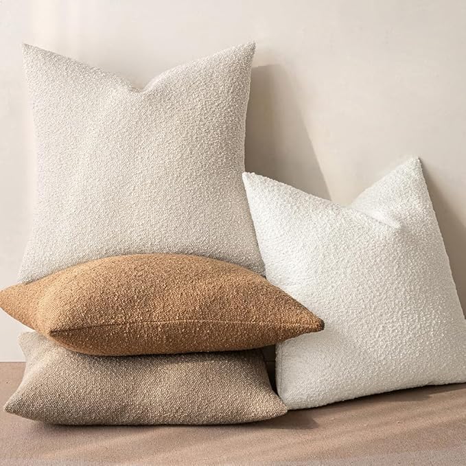 MIULEE 12x20 Inch Decorative Lumbar Pillow Covers for Couch Bed Set of 2 Textured Boucle Neutral Throw Pillow Covers Cream White Accent Solid Pillowcases Sofa Living Room Home Decor