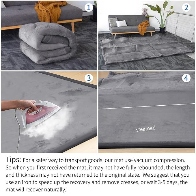 Large 79"x110" Baby Activity Play Mat for Floor,1.3" Thick Elasti Foam Cushion Mat for Tummy Time & Crawling,Non-Slip&Safe for Infants,Toddlers & Kids, for Living Room,Classroom & Playroom (Dark Gray)