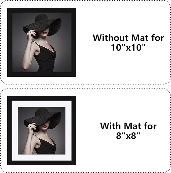 CORE ART 10x10 Picture Frame Set of 4, Display Pictures 8x8 with Mat or 10 x 10 without Mat, Multi Photo Frames Collage for Wall or Tabletop Display, Black