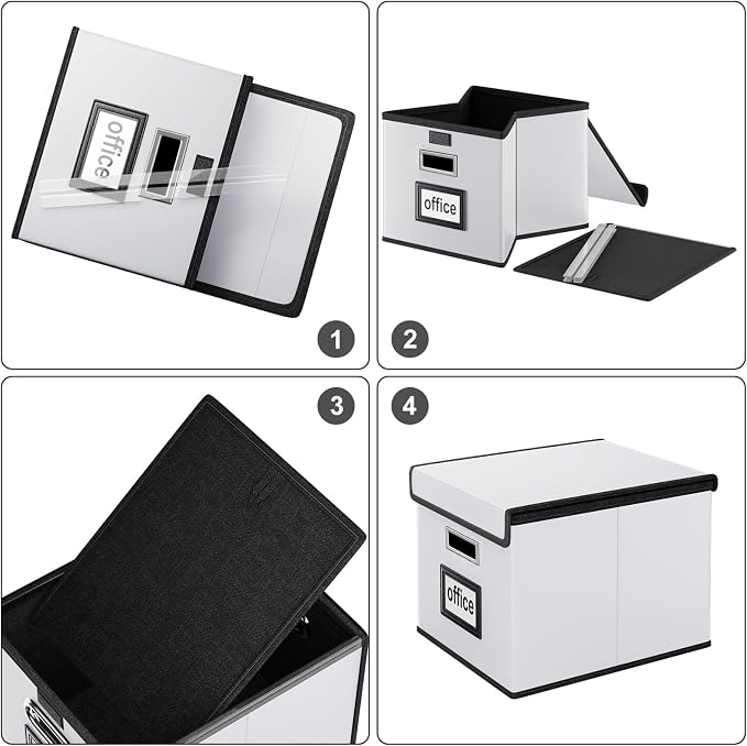 Portable Leather File Organizer Boxes with Lids, Collapsible File Folder Organizer Boxes, Decorative Small Filing File Cabinet for Home/Office, Easily Store Documents/Hanging File Folders