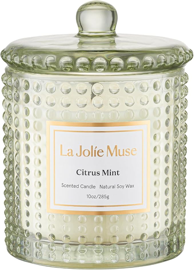 LA JOLIE MUSE Citrus Mint Scented Candles for Home, Natural Soy Wax, 55 Hrs | Large Jar Luxury Candle, Clean Non Toxic, Gift for Women & Men, Decorative Fresh Candle, Spring Summer Candles, Bergamot Yuzu
