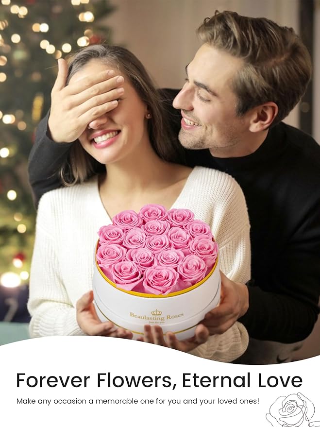 16 Preserved Roses Forever Flowers Real Roses in a Box Mother's Day Birthday Flowers for Her Mom Women Wife Valentine's Day, Pink Roses