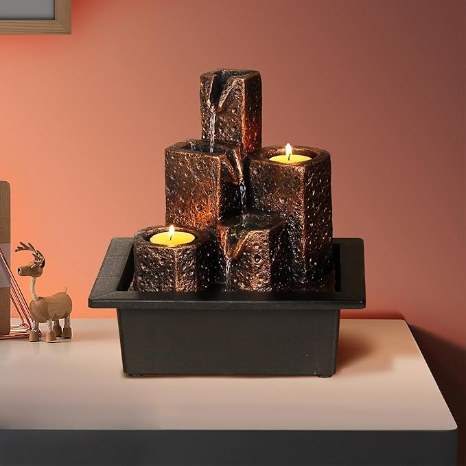 Water Fountains Indoor Mar Themed Small Water Fountain with Candles Holes for Home Decor Meditation (Mar)