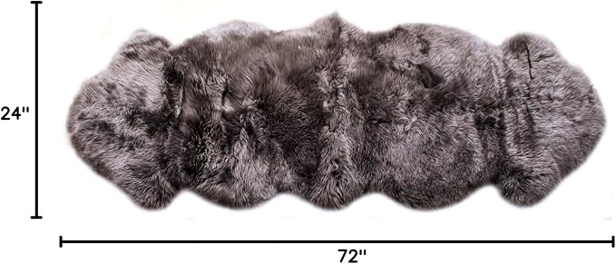 Premium Gray Sheepskin Rug Genuine Fur Bedside Runner 2x6ft - Great for Soothing Feet - Ethically Sourced Sheep Fur Rugs - Sheepskins Wool Runner