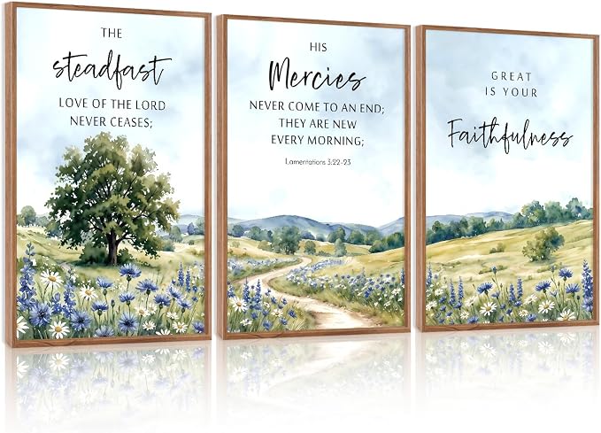 CHDITB Christian Wildflower Framed Canvas Wall Art Set, Country Landscape Scripture Wall Decor, Bible Verse Spiritual Painting, Rustic Faith Art Prints for Living Room, Bedroom, Office 16"x24"x3