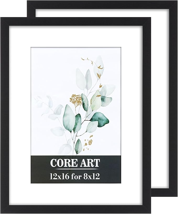 CORE ART 12x16 Frame, Black Picture Frames 8x12 with Mat or 12 x 16 without Mat, Wall Mount Gallery Poster Photo Frame, 2 Pack