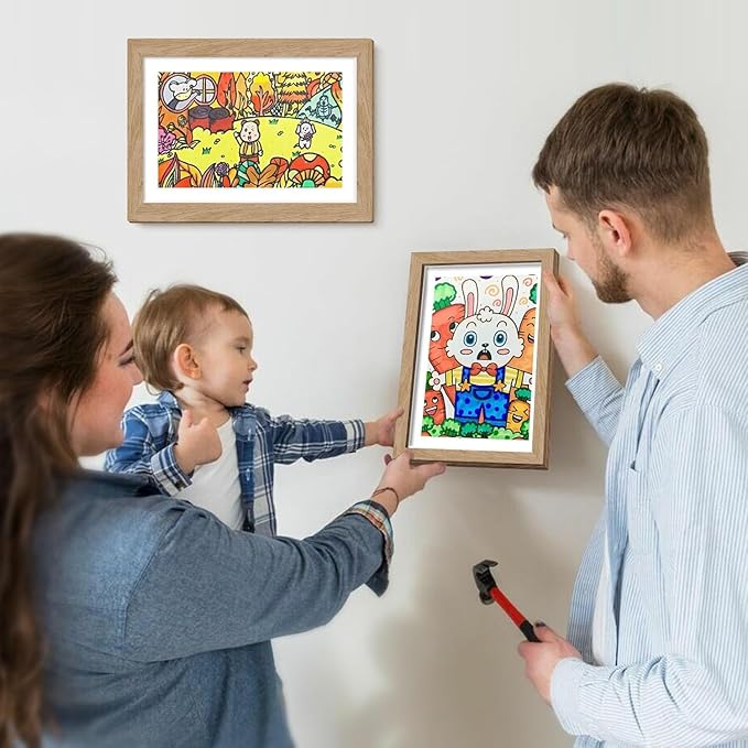 8 Pack Kids Art Frames 8.5x11 Inch Kids Artwork Flip Frame Changeable for Picture Display, Children School Drawing Projects Storage, Horizontally Vertically Wall Hanging, Front Opening, Wood