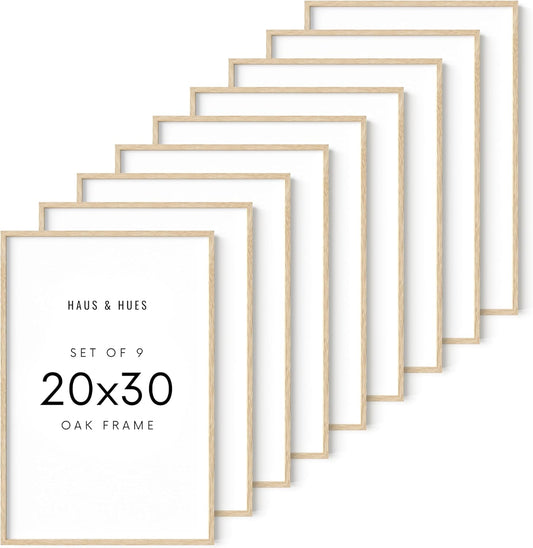 HAUS AND HUES 20 x 30 Frame Set of 9-20 By 30 Picture Frame, 20x30 Poster Frame Wood, Big 20 Inch x 30 Inch Frame, Natural 30x20 Picture Frame, 20 x 30 Picture Frame (20x30 Beige Frame)