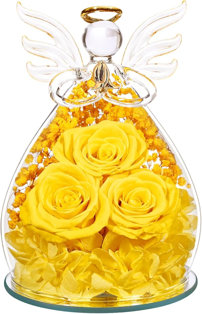 Beferr Mothers Day Mom Birthday Gifts for Women, Fresh Flowers for Delivery Forever Preserved Rose in Glass Angel Figurine, Anniversary Christian Real Rose for Grandma Nana Wife Mum from Daughter Son