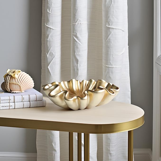12" Large Decorative Bowl decor - Scalloped Decorative Bowls for Home Decor - Organic Fluted Modern Home Decor,Ruffle Decor key bowl,bowl for keys,Golden