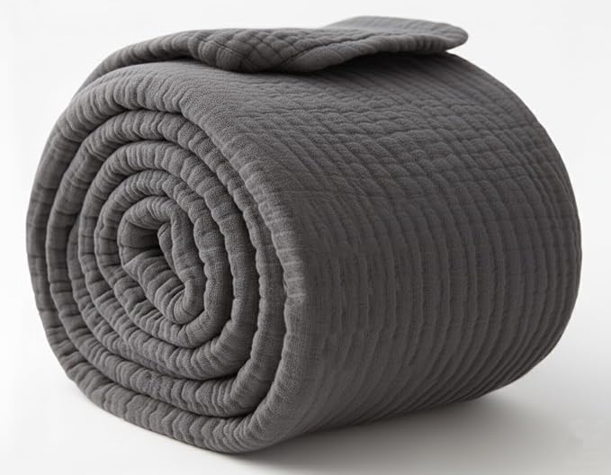 KyraHome 100% Cotton Throw Blanket for Couch, 60"x80" Large Muslin Blankets for Adults, Plant-Dyed, Breathable Cozy Lightweight Summer Blanket, Picnic, Travel, All Season, Dark Grey
